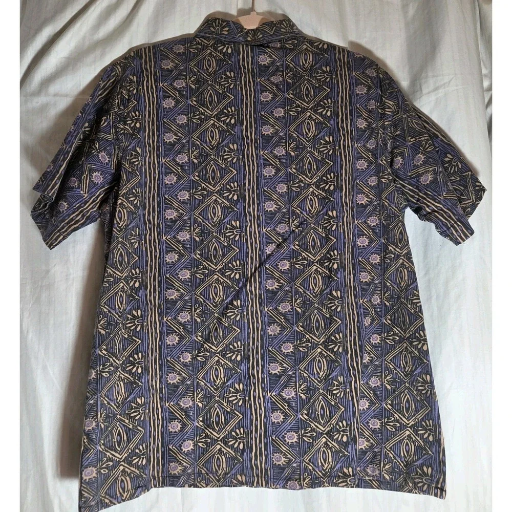 Barnaby 100% Cotton Geometric Short Sleeve Button-Up Shirt M Blue 90's Era
